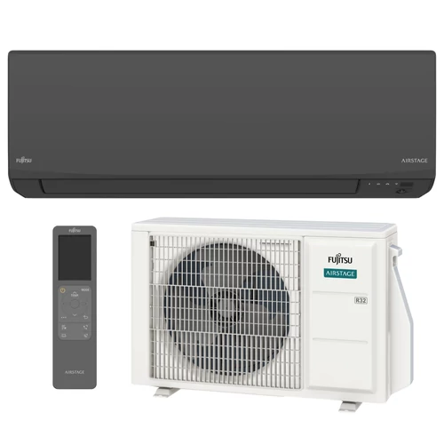 Fujitsu AIRSTAGE ASEH12KJCALB/AOEH12KJCA oldalfali split klíma 3,4 kW (fekete) – Kazincklíma Kazincbarcika klíma szerelés